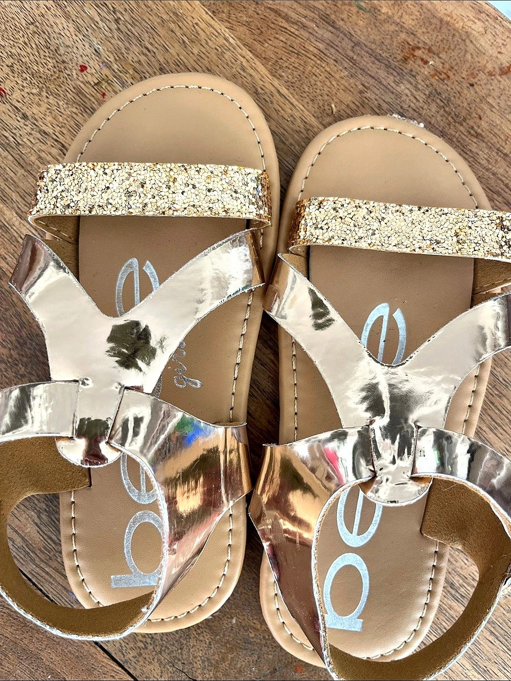 bebe girls Metallic Glitter Strap Sandals